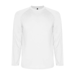 Children's long-sleeve technical sports t-shirt, 150 g/m2, Roly white colour