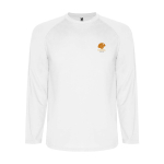Children's long-sleeve technical sports t-shirt, 150 g/m2, Roly white colour