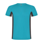 Children's two-tone polyester sports t-shirt, 140 g/m2, Roly turquoise colour