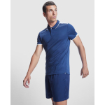 Men's short-sleeve bi-colour polyester polo shirt 140 g/m², Roly royal blue colour