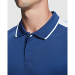 Men's short-sleeve bi-colour polyester polo shirt 140 g/m², Roly royal blue colour