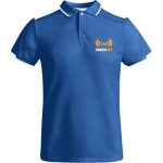 Men's short-sleeve bi-colour polyester polo shirt 140 g/m², Roly royal blue colour
