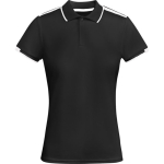 Women's short-sleeve bi-colour polyester polo shirt 140 g/m², Roly black colour