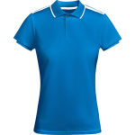 Women's short-sleeve bi-colour polyester polo shirt 140 g/m², Roly royal blue colour