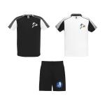 Unisex polyester sports set with 2 T-shirts, 140 g/m2, Roly white/black colour