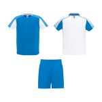 Unisex polyester sports set with 2 T-shirts, 140 g/m2, Roly white/blue colour