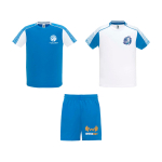 Unisex polyester sports set with 2 T-shirts, 140 g/m2, Roly white/blue colour