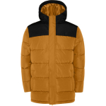 Unisex bi-colour hooded down-style polyester jacket, Roly brown colour