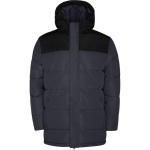 Unisex bi-colour hooded down-style polyester jacket, Roly black colour