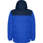 Unisex bi-colour hooded down-style polyester jacket, Roly royal blue colour