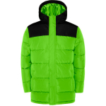 Unisex bi-colour hooded down-style polyester jacket, Roly lime colour