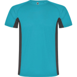 Men's bi-colour sports polyester t-shirt 140 g/m², Roly turquoise colour