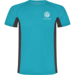 Men's bi-colour sports polyester t-shirt 140 g/m², Roly turquoise colour