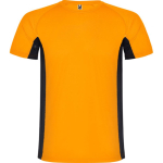 Men's bi-colour sports polyester t-shirt 140 g/m², Roly neon orange colour