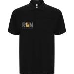 Unisex cotton and polyester piqué polo with pocket, 190 g/m², Roly black colour screen printing view