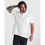Unisex cotton and polyester piqué polo with pocket, 190 g/m², Roly white colour lifestyle image 2