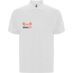Unisex cotton and polyester piqué polo with pocket, 190 g/m², Roly white colour screen printing view
