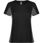 Women's bi-colour sports polyester t-shirt 140 g/m², Roly black colour