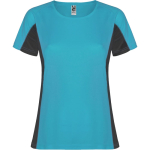 Women's bi-colour sports polyester t-shirt 140 g/m², Roly turquoise colour