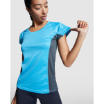 Women's bi-colour sports polyester t-shirt 140 g/m², Roly turquoise colour