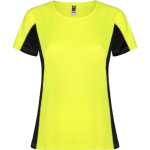Women's bi-colour sports polyester t-shirt 140 g/m², Roly neon yellow colour
