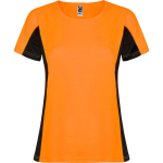 Women's bi-colour sports polyester t-shirt 140 g/m², Roly neon orange colour
