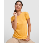 Women's heathered cotton and polyester t-shirt 150 g/m², Roly dark yellow colour