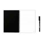 Reusable notebook with flexible cover and marker, A5, lined pages black colour