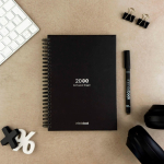 Reusable A5 hardback notebook with InfiniteBook scan black ink black colour still life view