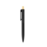 Recycled plastic ballpoint pen with bamboo push button, blue ink black colour