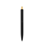 Recycled plastic ballpoint pen with bamboo push button, blue ink black colour second view