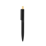 Recycled plastic ballpoint pen with bamboo push button, blue ink black colour