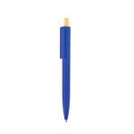Recycled plastic ballpoint pen with bamboo push button, blue ink blue colour first view