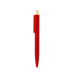 Recycled plastic ballpoint pen with bamboo push button, blue ink red colour first view