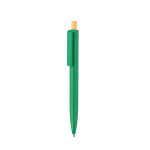 Recycled plastic ballpoint pen with bamboo push button, blue ink green colour first view