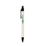 Recycled aluminium ballpoint pen made from milk cartons, blue ink black colour image with logo