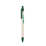 Recycled aluminium ballpoint pen made from milk cartons, blue ink dark green colour image with logo 2