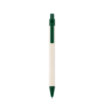 Recycled aluminium ballpoint pen made from milk cartons, blue ink dark green colour second view