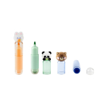 Set of three colourful animal-themed pens with stamp for children natural colour first view