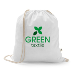 Drawstring backpack in recycled cotton and polyester, 150 g/m2 white colour image with logo
