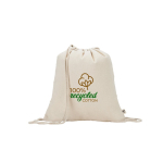 Natural recycled cotton drawstring backpack, 180 g/m2 natural colour image with logo