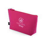 Spacious recycled felt toiletry bag with zip closure pink colour image with logo