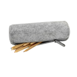 Cylindrical recycled felt pencil case with zip closure light grey colour second view
