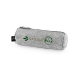 Cylindrical recycled felt pencil case with zip closure light grey colour image with logo