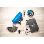 Cylindrical recycled felt pencil case with zip closure still life view
