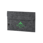 Recycled felt sleeve with compartment for 14” laptop dark grey colour image with logo