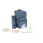 Recycled polyester picnic cooler backpack with utensils blue colour second view