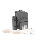 Recycled polyester picnic cooler backpack with utensils dark grey colour second view