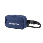 Recycled polyester bum bag with lining and two compartments blue colour image with logo