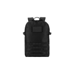 Recycled polyester military-style backpack with straps and badge black colour first view